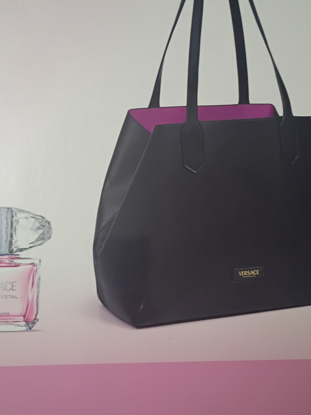 Versace Black Tote with Pink Interior Accent & Bright Crystals Perfume